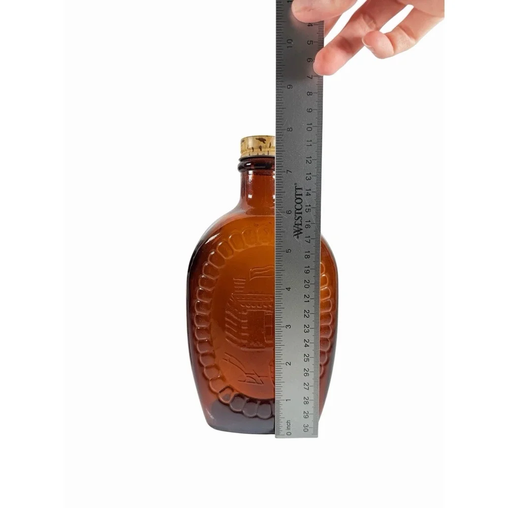 1776-1976 Vintage Bicentennial Amber Glass Embossed Log Cabin Maple Syrup Bottle